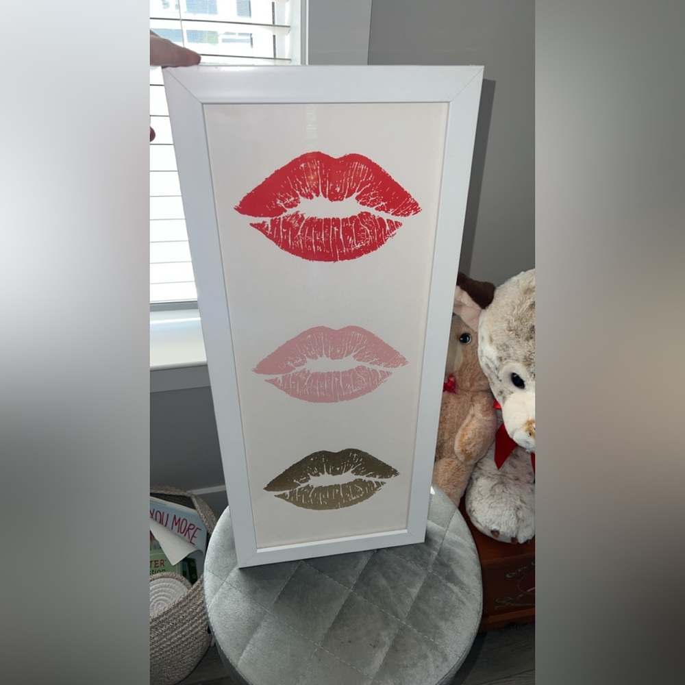 Lip Print Wall Art in Red, Pink, and Gold